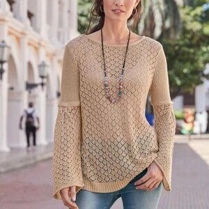 Sundance Women's Aura Sweet Open Knit Bell Sleeve Sweater - XS